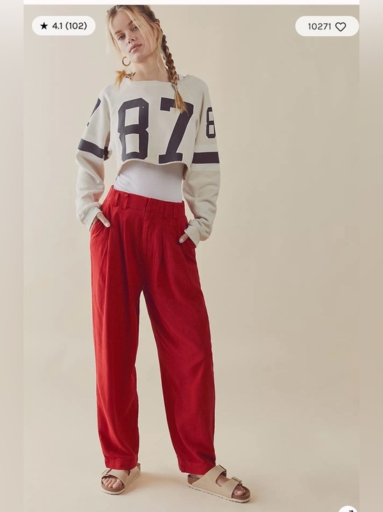 Free People Pants - Free People Calla Pleated Trousers Linen Blend Red , size 4
